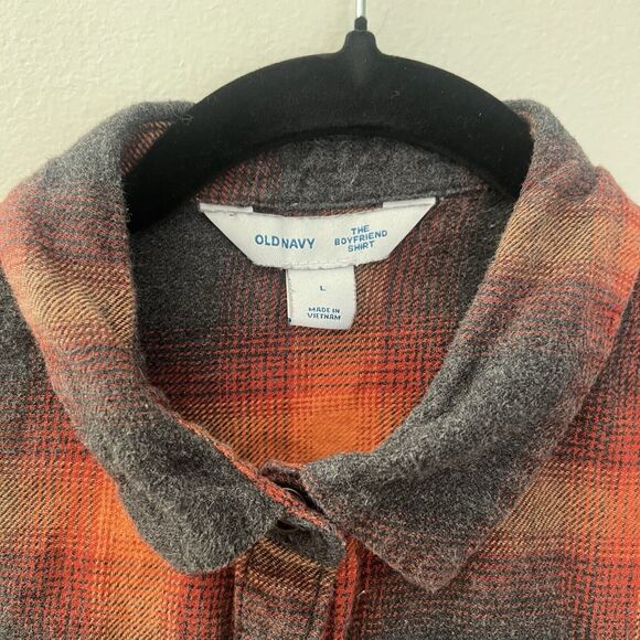 Old Navy Plaid Boyfriend Shirt Womens Evermore Swifties Flannel‎ HTF Grunge SZ L - Picture 2 of 9